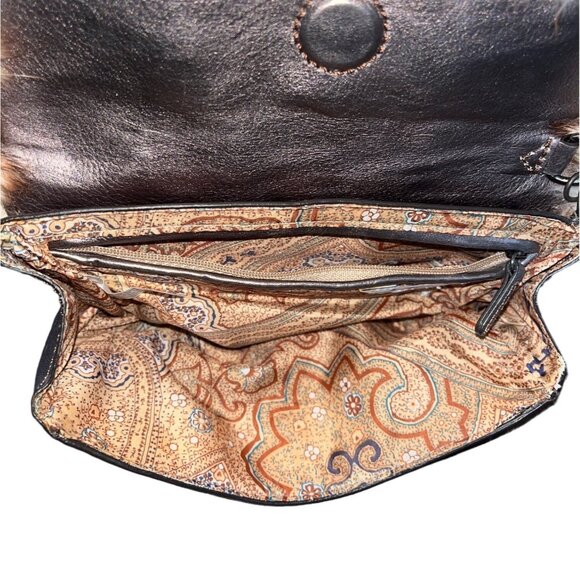 Hype Bags Women's Metallic Pewter Leather Rabbit Fur Wristlet Sz M - Picture 7 of 11